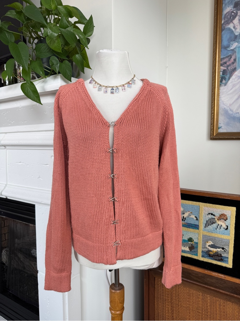 Women's Pink Knit Cardigan Sweater